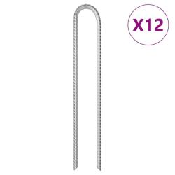 Piquets de tente 12pcs en forme de U 37cm &Oslash;10mm acier galvanis&eacute;