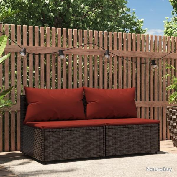 Canap�s centraux de jardin coussins 2pcs marron r�sine tress�e