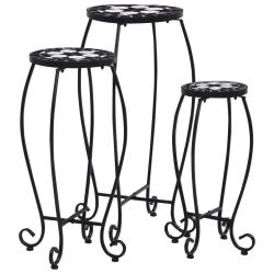 Tables mosa&iuml;que 3 pcs noir et blanc C&eacute;ramique