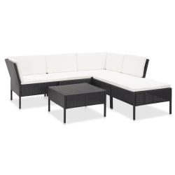 Salon de jardin 6 pcs avec coussins R&eacute;sine tress&eacute;e Noir