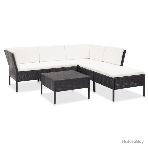 Salon de jardin 6 pcs avec coussins R�sine tress�e Noir
