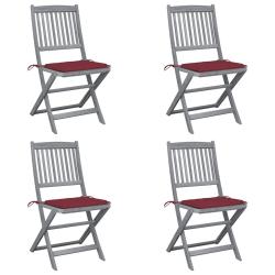 Chaises pliables d'ext&eacute;rieur lot de 4 et coussins Bois d'acacia