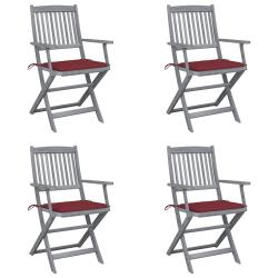 Chaises pliables d'ext&eacute;rieur lot de 4 et coussins Bois d'acacia