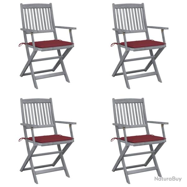Chaises pliables d'extrieur lot de 4 et coussins Bois d'acacia