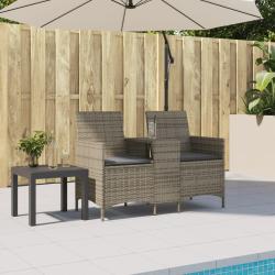 Canap&eacute; de jardin 2 places avec table et coussins r&eacute;sine tress&eacute;e