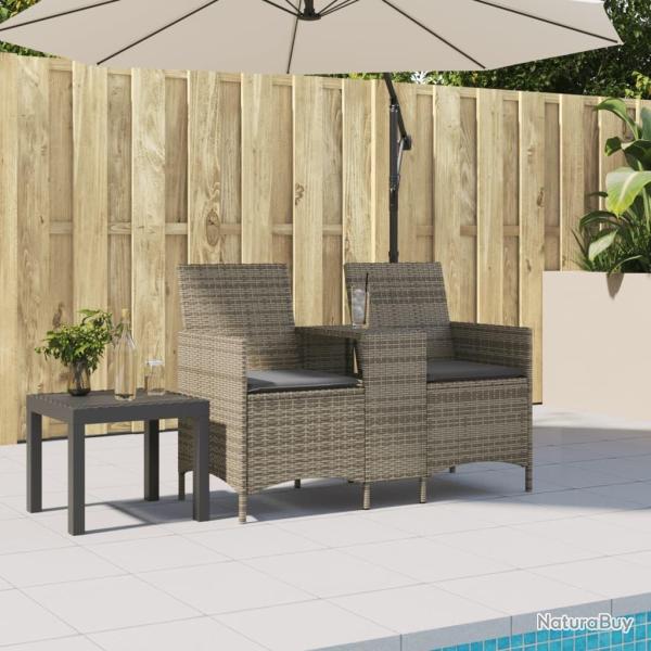 Canap� de jardin 2 places avec table et coussins r�sine tress�e