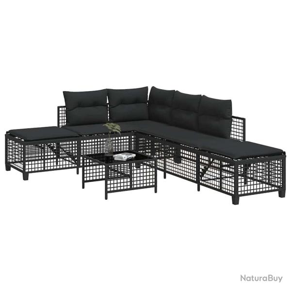 Salon de jardin d'angle 3 pcs avec coussins noir r�sine tress�e