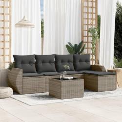 Salon de jardin 6 pcs avec coussins gris r&eacute;sine tress&eacute;e