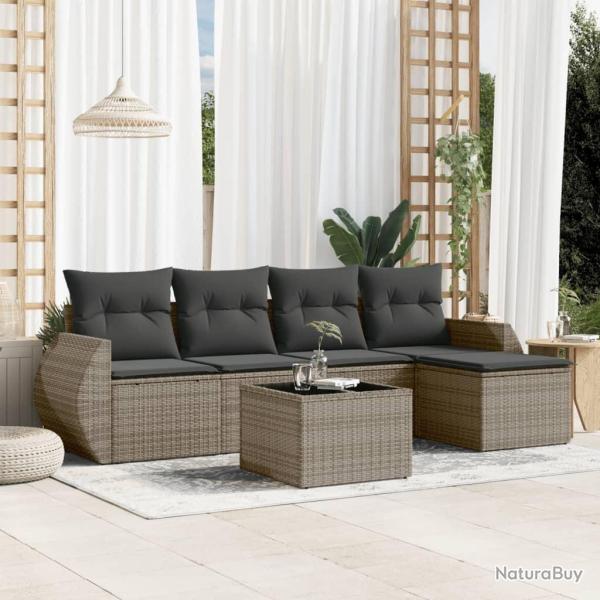 Salon de jardin 6 pcs avec coussins gris r�sine tress�e