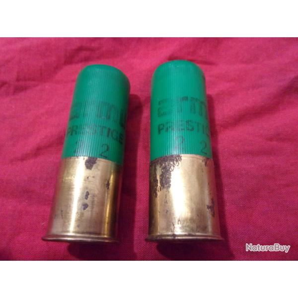 2 cartouches de chasse cal: 12 Nobel Sport �tui plastic  vert 70 mm culot laiton 23 mm plomb N� 2
