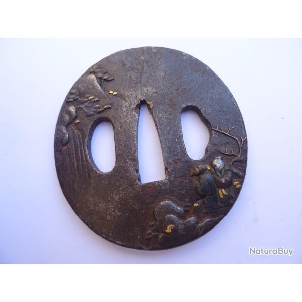 J204)  lot ttr�s beau suba en fer cisel� = pour katana , wakis , sabre ,  japonais , �do