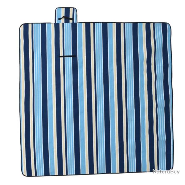 Couverture pique-nique 200x200 cm raye bleu/blanc velours impermable pliable