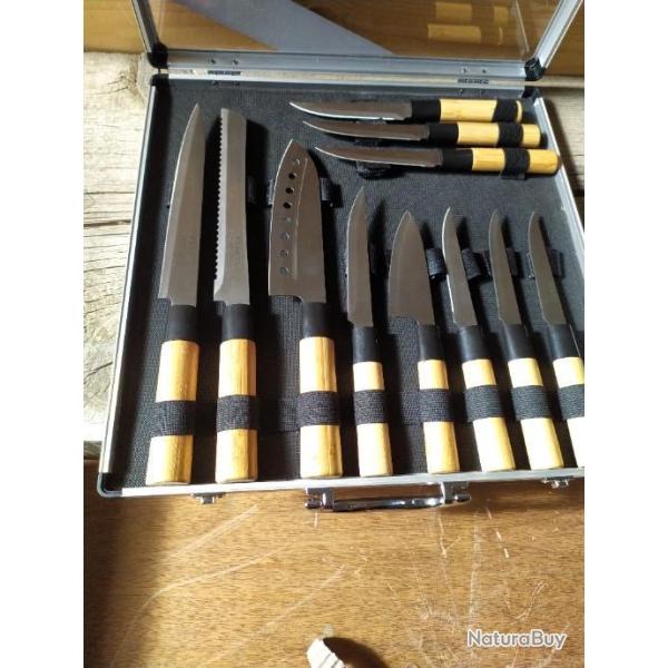 Vente flash ! PRADEL EXCELLENCE THIERS VALISE 5 COUTEAUX / 6 STEAKS MANCHE BAMBOU 1n1 (0925)