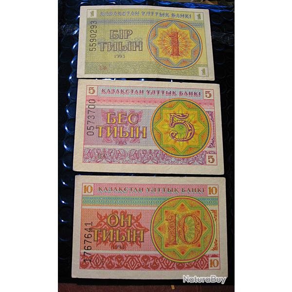 kAZAKHSTAN 3 billetS  de 1-5-10  TYIN  1993  ttb