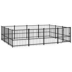 Chenil cage enclos pac animaux d'ext&eacute;rieur pour chiens acier 11,58 m&sup2; noir 02_0041784