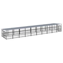 Chenil cage enclos pac animaux d'ext&eacute;rieur avec toit pour chiens acier 18,77 m&sup2; noir 02_0041756