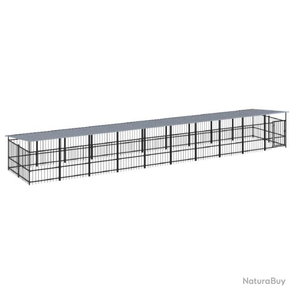 Chenil cage enclos pac animaux d'ext�rieur avec toit pour chiens acier 18,77 m� noir 02_0041756
