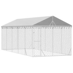 Chenil cage enclos pac animaux d'ext&eacute;rieur pour chiens avec toit argent&eacute; 3 x 7,5 x 2,5 m Argent 02_