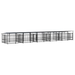 Chenil cage enclos pac animaux d'ext&eacute;rieur avec toit pour chiens acier 18,77 m&sup2; noir 02_0041754