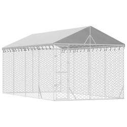 Chenil cage enclos pac animaux d'ext&eacute;rieur pour chiens avec toit argent&eacute; 3 x 6 x 2,5 m Argent 02_00