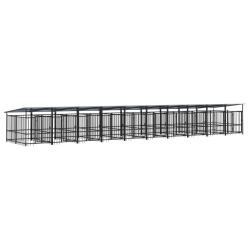 Chenil cage enclos pac animaux d'ext&eacute;rieur avec toit pour chiens acier 18,77 m&sup2; noir 02_0041755