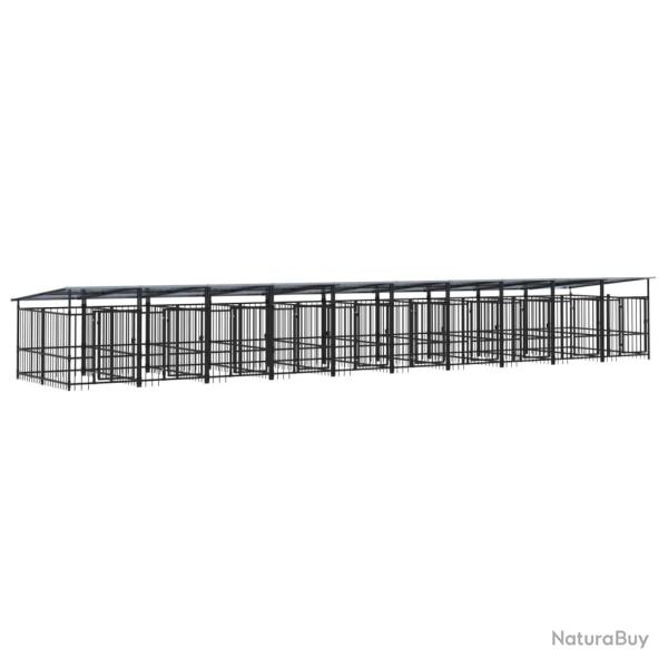 Chenil cage enclos pac animaux d'ext�rieur avec toit pour chiens acier 18,77 m� noir 02_0041755