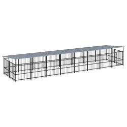 Chenil cage enclos pac animaux d'ext&eacute;rieur avec toit pour chiens acier 15,02 m&sup2; noir 02_0041745
