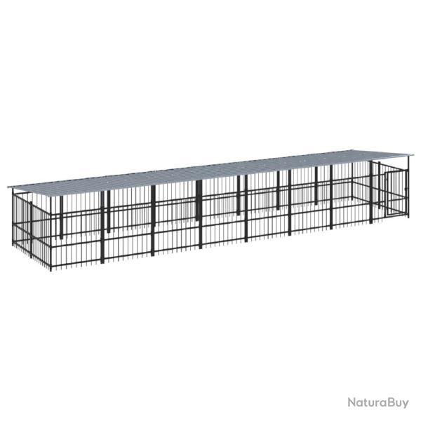 Chenil cage enclos pac animaux d'ext�rieur avec toit pour chiens acier 15,02 m� noir 02_0041745