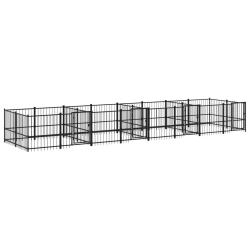 Chenil cage enclos pac animaux d'ext&eacute;rieur pour chiens acier 15,02 m&sup2; noir 02_0041796