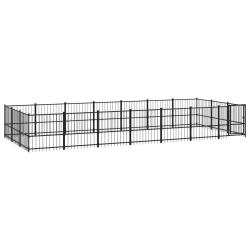 Chenil cage enclos pac animaux d'ext&eacute;rieur pour chiens acier 19,76 m&sup2; noir 02_0041814