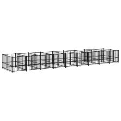 Chenil cage enclos pac animaux d'ext&eacute;rieur pour chiens acier 16,89 m&sup2; noir 02_0041803