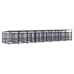 Chenil cage enclos pac animaux d'ext&eacute;rieur avec toit pour chiens acier 15,02 m&sup2; noir 02_0041746