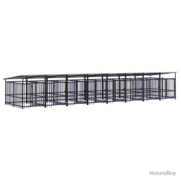 Chenil cage enclos pac animaux d'ext�rieur avec toit pour chiens acier 15,02 m� noir 02_0041746