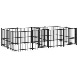 Chenil cage enclos pac animaux d'ext&eacute;rieur pour chiens acier 7,51 m&sup2; noir 02_0041876