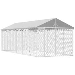 Chenil cage enclos pac animaux d'ext&eacute;rieur pour chiens avec toit argent&eacute; 3 x 9 x 2,5 m Argent 02_00