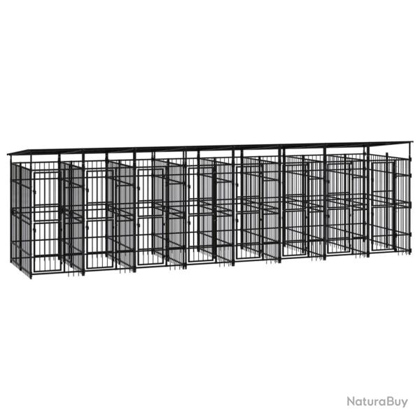 Chenil cage enclos pac animaux d'ext�rieur avec toit pour chiens acier 14,75 m� noir 02_0041741