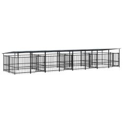 Chenil cage enclos pac animaux d'ext&eacute;rieur avec toit pour chiens acier 15,02 m&sup2; noir 02_0041744