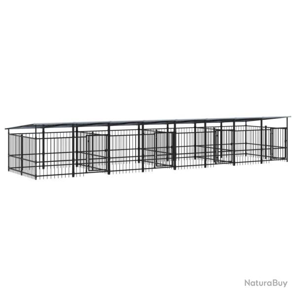 Chenil cage enclos pac animaux d'ext�rieur avec toit pour chiens acier 15,02 m� noir 02_0041744