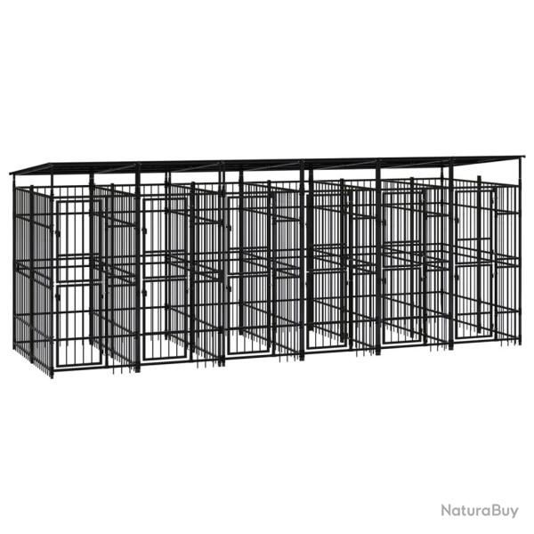 Chenil cage enclos pac animaux d'ext�rieur avec toit pour chiens acier 11,06 m� noir 02_0041733