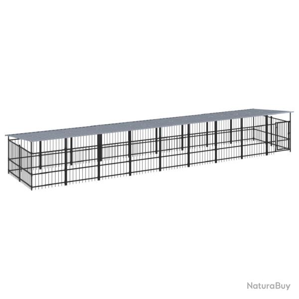 Chenil cage enclos pac animaux d'ext�rieur avec toit pour chiens acier 16,89 m� noir 02_0041750