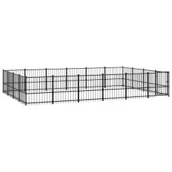 Chenil cage enclos pac animaux d'ext&eacute;rieur pour chiens acier 22,58 m&sup2; noir 02_0041818