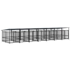 Chenil cage enclos pac animaux d'ext&eacute;rieur avec toit pour chiens acier 13,14 m&sup2; noir 02_0041739