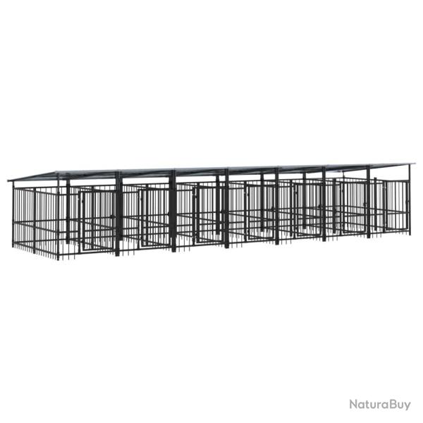 Chenil cage enclos pac animaux d'ext�rieur avec toit pour chiens acier 13,14 m� noir 02_0041739