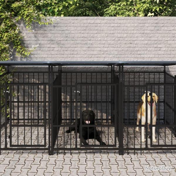 Chenil cage enclos pac animaux d'ext�rieur avec toit pour chiens acier 11,26 m� noir 02_0041736