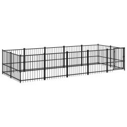 Chenil cage enclos pac animaux d'ext&eacute;rieur pour chiens acier 9,38 m&sup2; noir 02_0041890