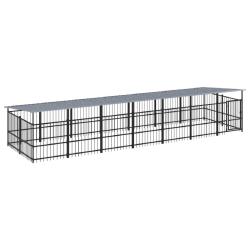 Chenil cage enclos pac animaux d'ext&eacute;rieur avec toit pour chiens acier 13,14 m&sup2; noir 02_0041740