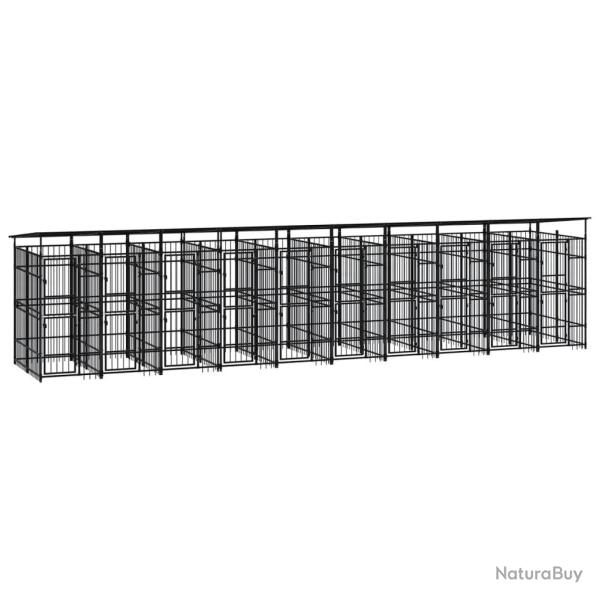 Chenil cage enclos pac animaux d'ext�rieur avec toit pour chiens acier 18,43 m� noir 02_0041751
