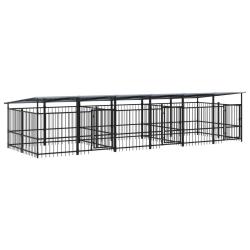 Chenil cage enclos pac animaux d'ext&eacute;rieur avec toit pour chiens acier 11,26 m&sup2; noir 02_0041735