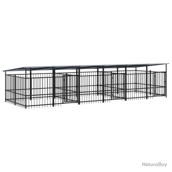 Chenil cage enclos pac animaux d'ext�rieur avec toit pour chiens acier 11,26 m� noir 02_0041735