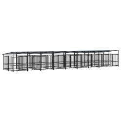 Chenil cage enclos pac animaux d'ext&eacute;rieur avec toit pour chiens acier 16,89 m&sup2; noir 02_0041749